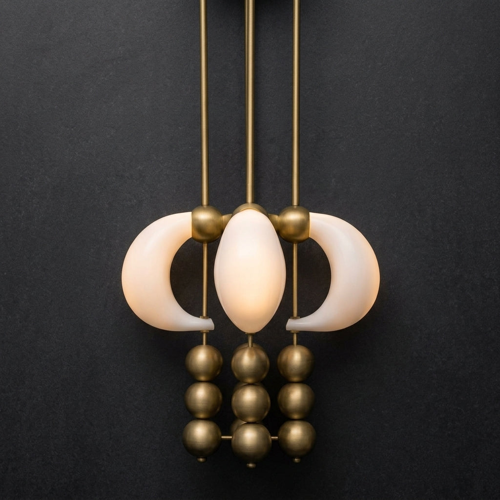 Suspension Orbit Beads en verre opalin et métal à sphères empilées