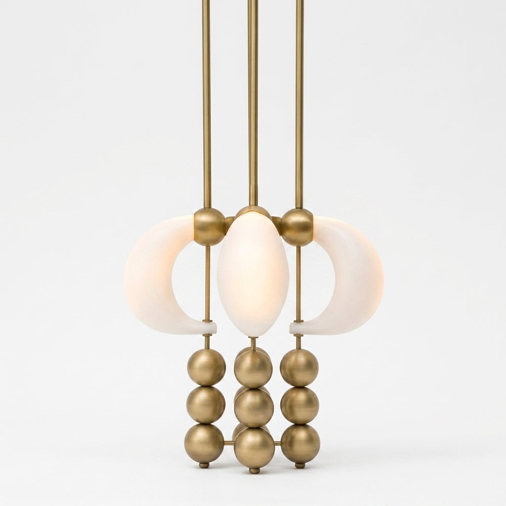 Suspension Orbit Beads en verre opalin et métal à sphères empilées