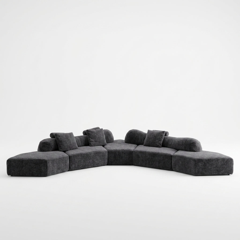 Canapé d'angle modulable en chenille gris anthracite – Dune
