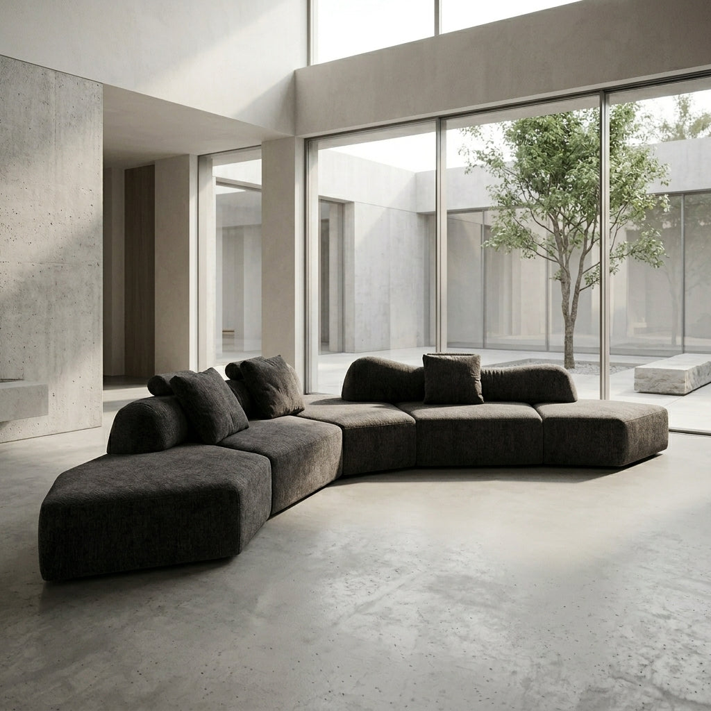 Canapé d'angle modulable en chenille gris anthracite – Dune