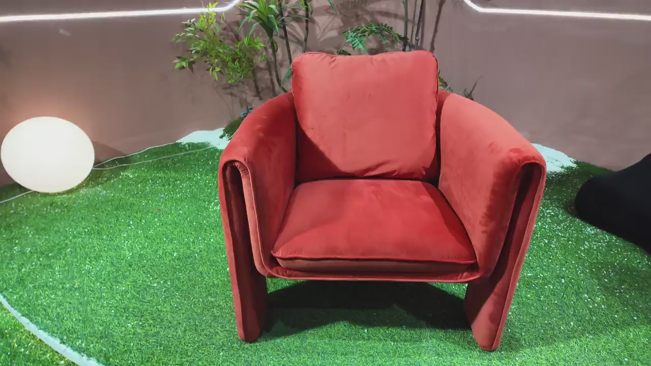 Fauteuil design en velours terracotta à piètement plein – Collection B&B