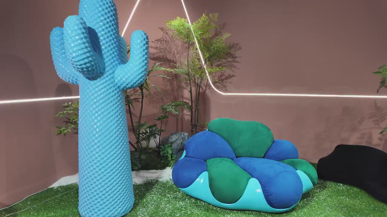 Fauteuil design pétales en velours bleu et vert – Bloom XXL