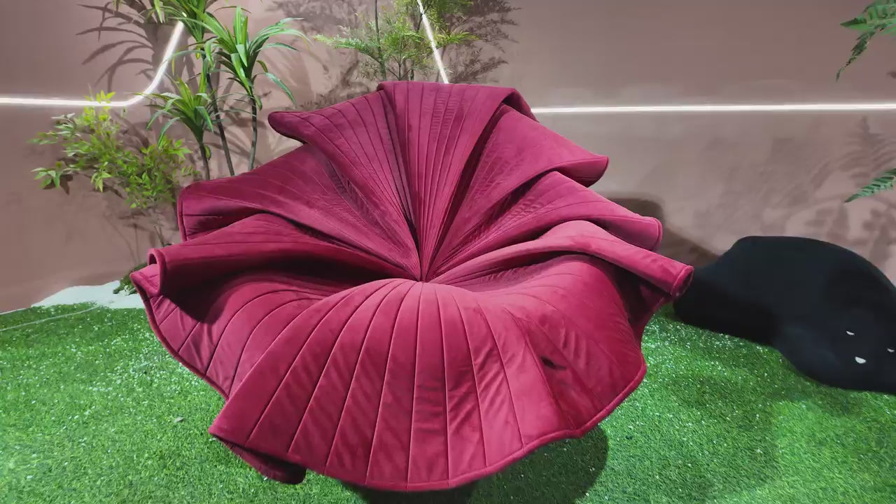 Fauteuil design pivotant en velours côtelé rouge – Fleur
