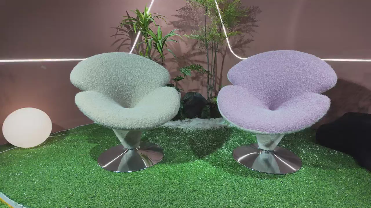 Fauteuil pivotant en tissu bouclette forme fleur – DUO FLOWER