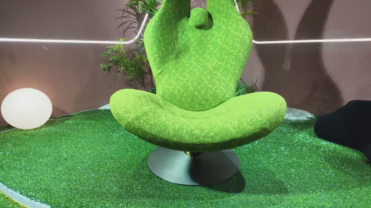 Fauteuil design pivotant en tissu bouclé vert effet gazon – Green Rabbit