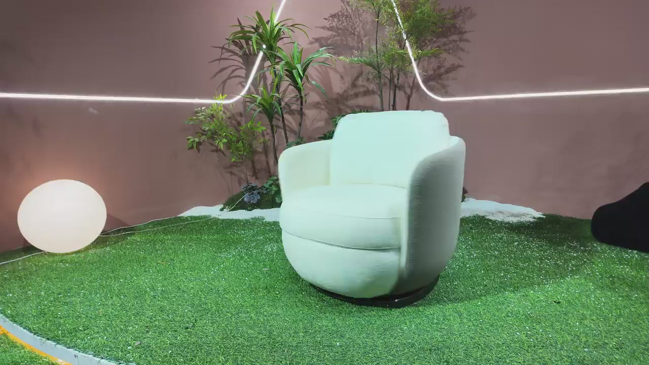 Fauteuil pivotant en tissu bouclé crème – Crema Swing
