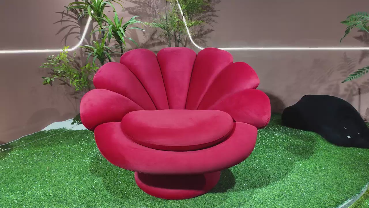 Fauteuil coquillage en velours rouge – Coquille Royale